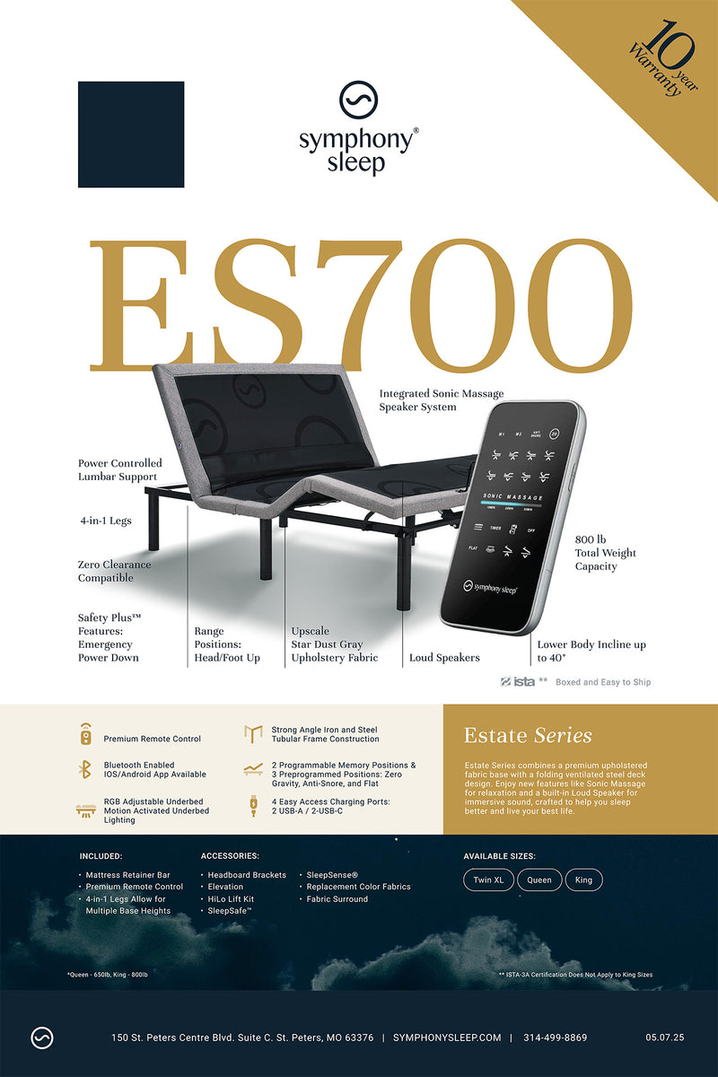 Symphony Sleep ES700 Adjustable Base with choice of High-Low OR Elevat ...
