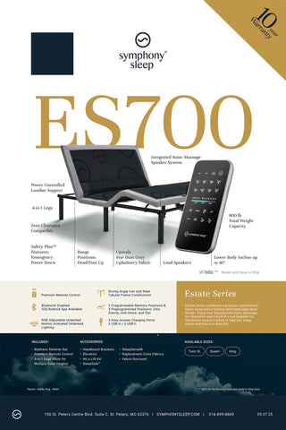 Symphony Sleep ES700 Adjustable Base with choice of High-Low OR Elevation Kit